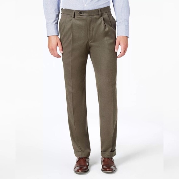 LAUREN RALPH LAUREN Taupe Pleat Front Dress Pants Men 38 x 32 - Picture 1 of 12